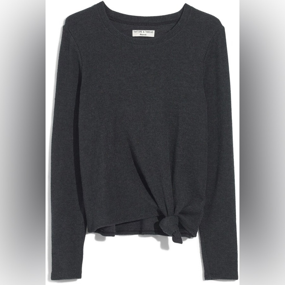 Madewell Texture & Thread Front Knot Jacquard Long Sleeve Ribbed Top